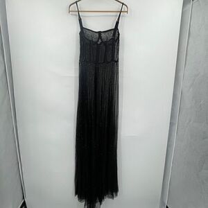 KIKIRIKI MESH BEADED SEQUINS SPAGHETTI STRAP LONG MAXI DRESS SIZE: M GOTTI PARTY
